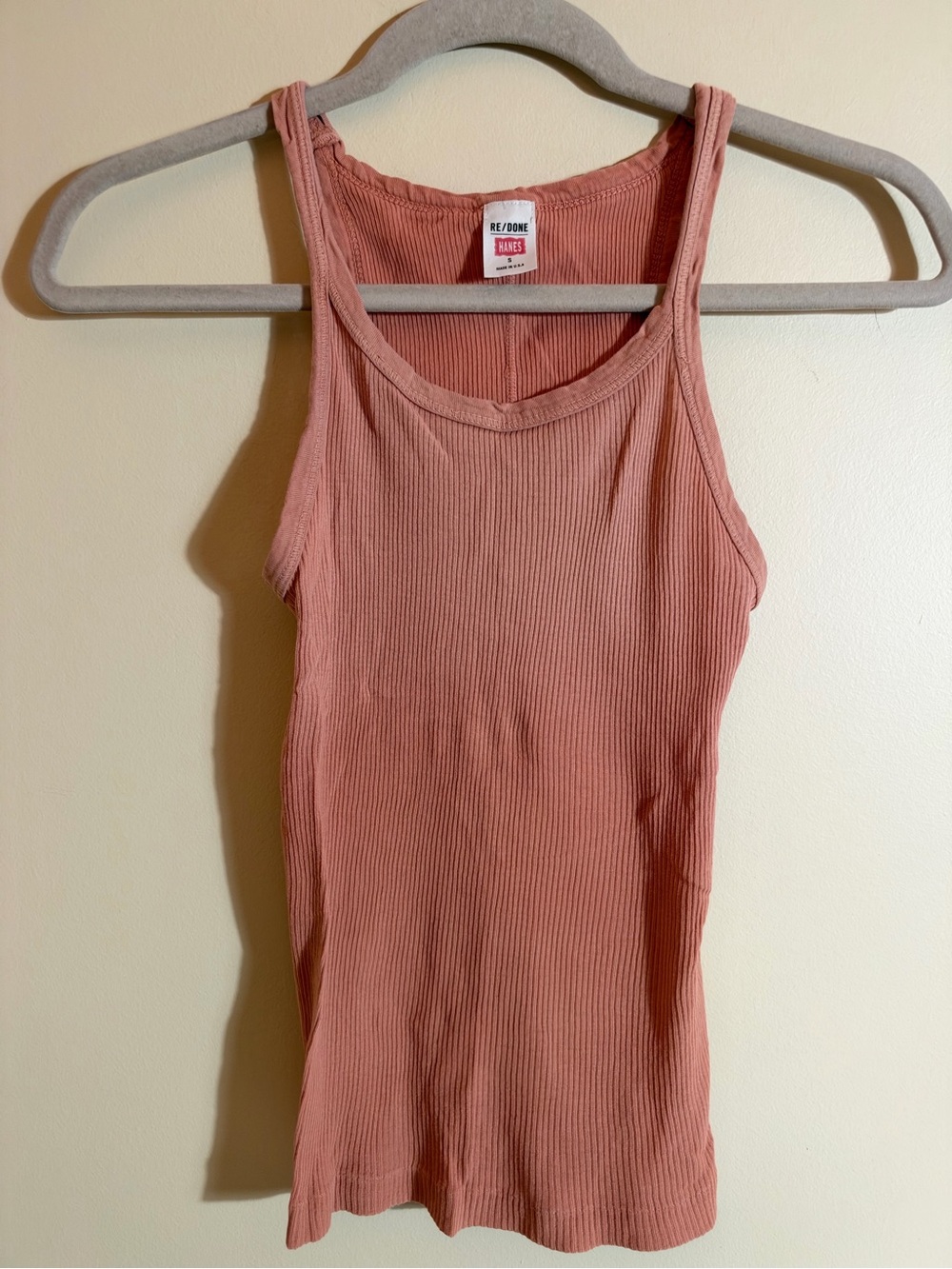 Re/Done x Hanes Cotto Ribbed Casual Tank Top in Dusty Rose Small